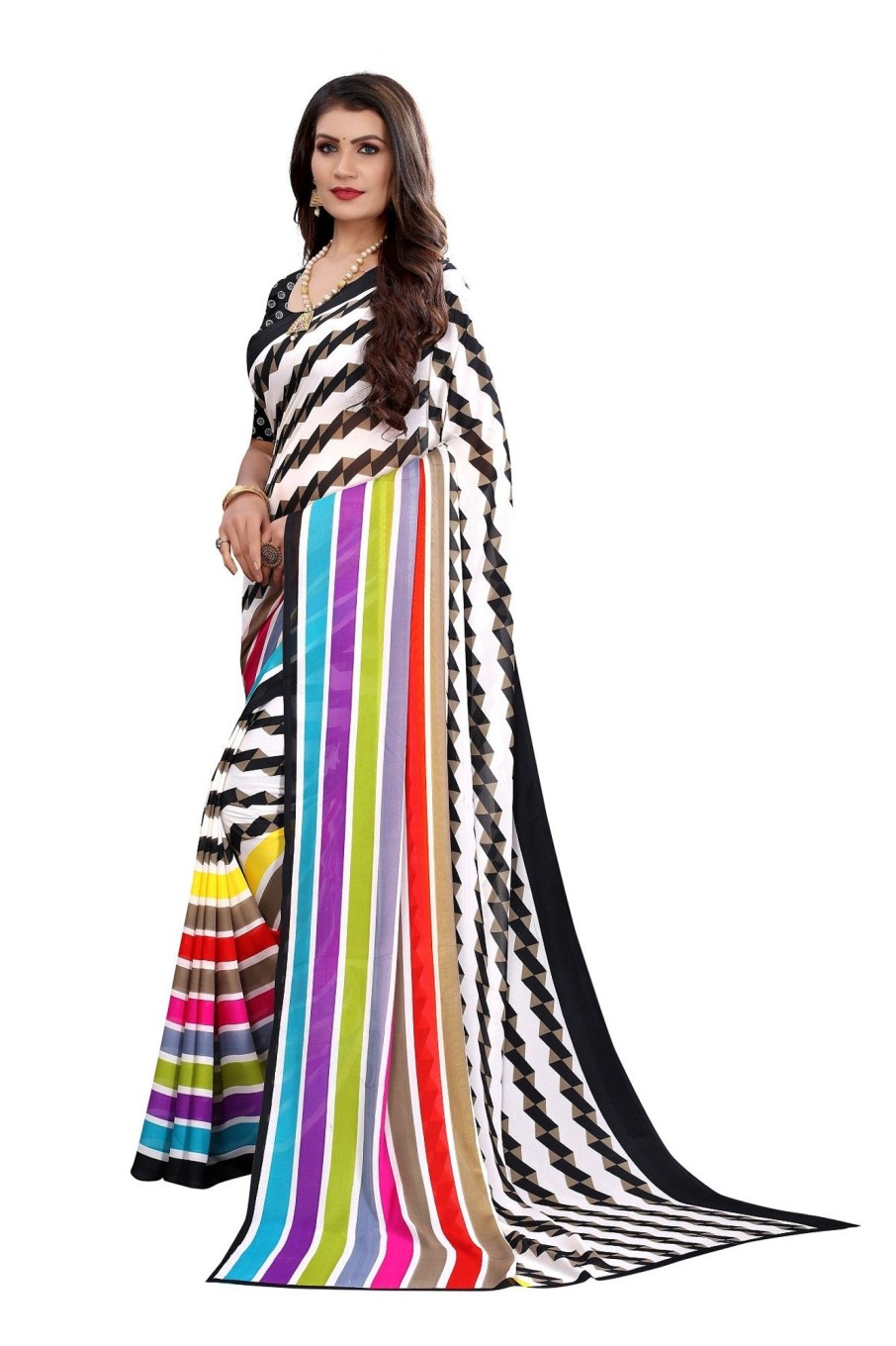 Women Vamika | Women'S Multicolor Printed Georgette Saree - Vamika