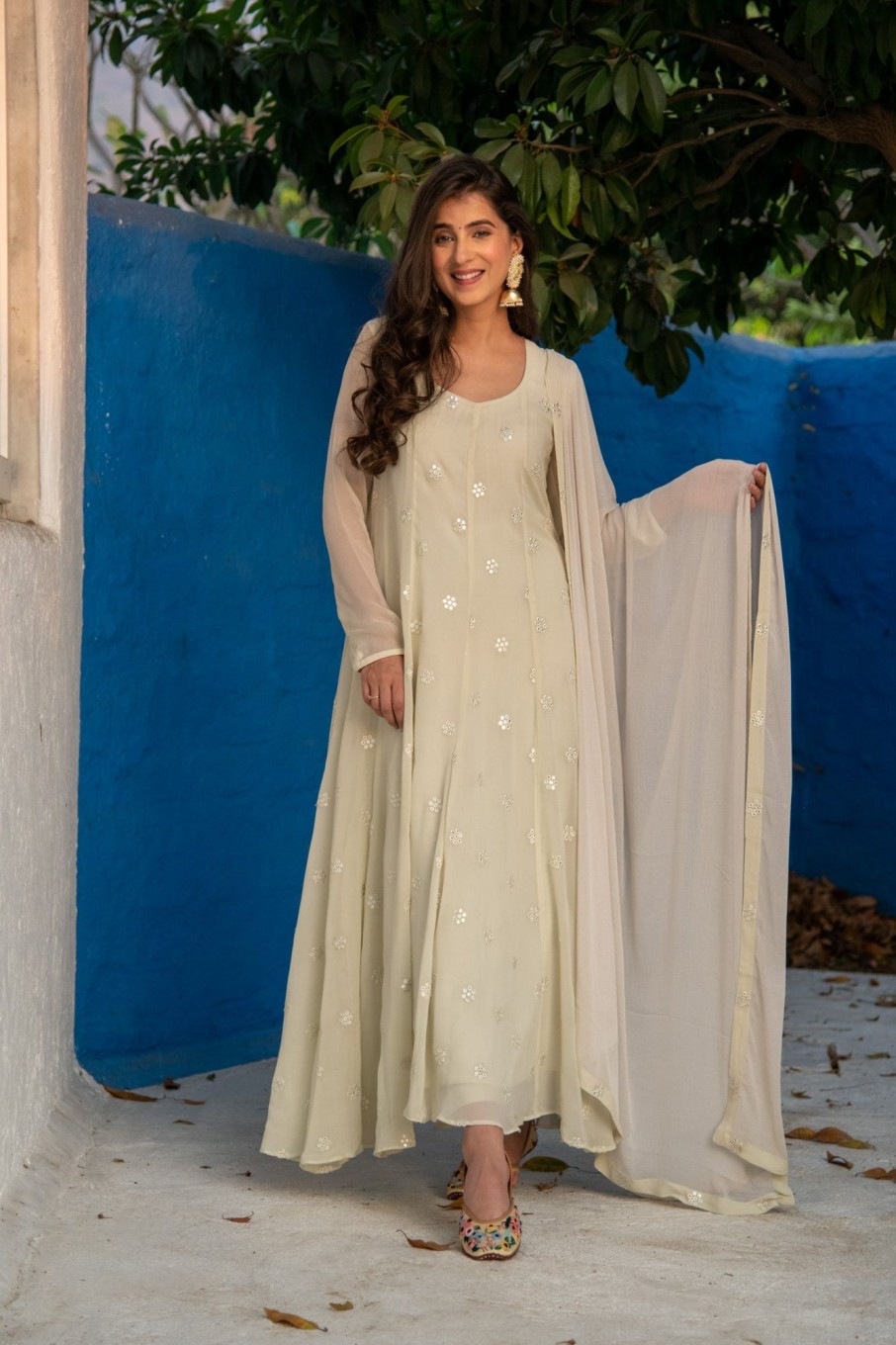 Women Label Shaurya Sanadhya | Women'S High Kali Anarkali Set - Label Shaurya Sanadhya Ivory