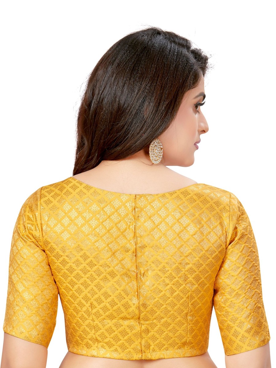 Women Madhu Fashion | Women'S Brocade Elbow Length Sleeves Readymade Saree Blouse - Madhu Fashion Yellow