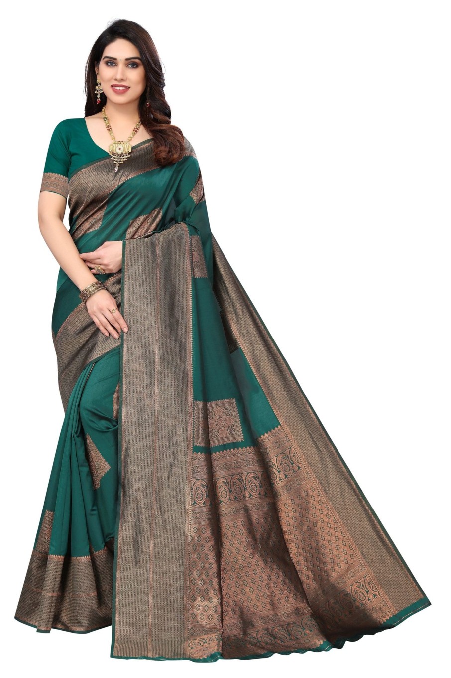 Women Varanga | Women'S Color Banarasi Silk Saree With Blouse - Varanga Green