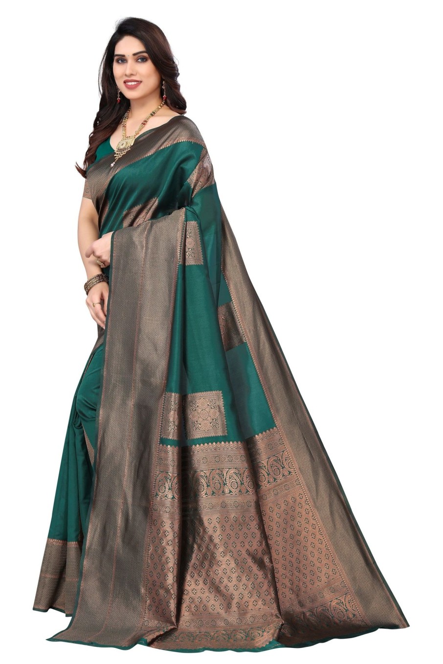 Women Varanga | Women'S Color Banarasi Silk Saree With Blouse - Varanga Green