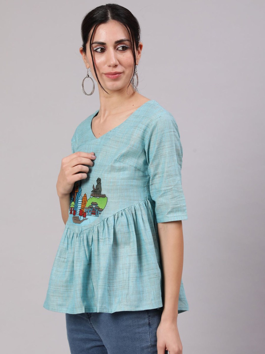 Women AKS | Women'S Singapore Embroidered Tunic - Aks Blue