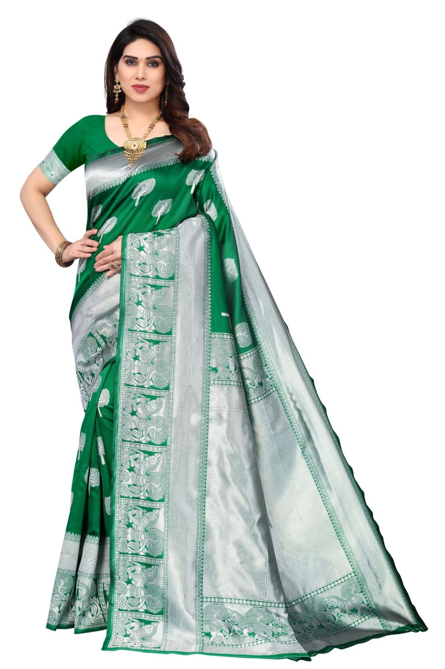 Women Varanga | Women'S Light Color Banarasi Silk Saree With Blouse - Varanga Green