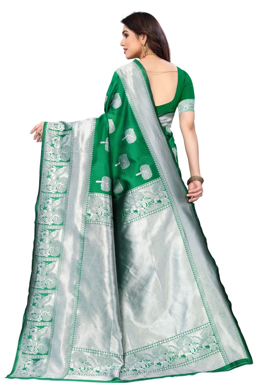 Women Varanga | Women'S Light Color Banarasi Silk Saree With Blouse - Varanga Green