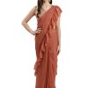 Women Ahalyaa | Women'S Rusty Rose Booti Chiffon Ruffles Ready To Wear Saree - Ahalyaa