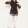 Women BitterLime | Women'S And Pink Shirt Collar Floral Printed Tunic - Bitterlime Black