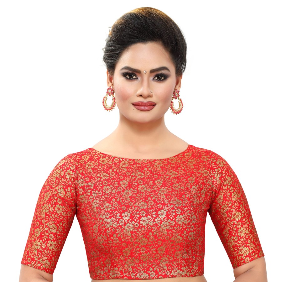 Women Madhu Fashion | Women'S Polyester Elbow Length Sleeves Blouse - Madhu Fashion Red