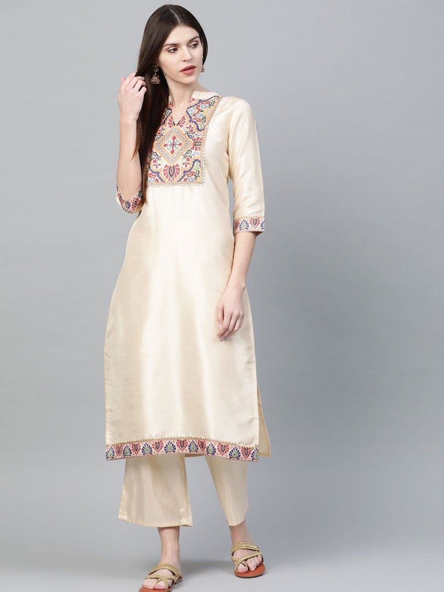 Women Ziyaa | Women'S Colour Dyed Straight Polysilk Kurta - Ziyaa Cream