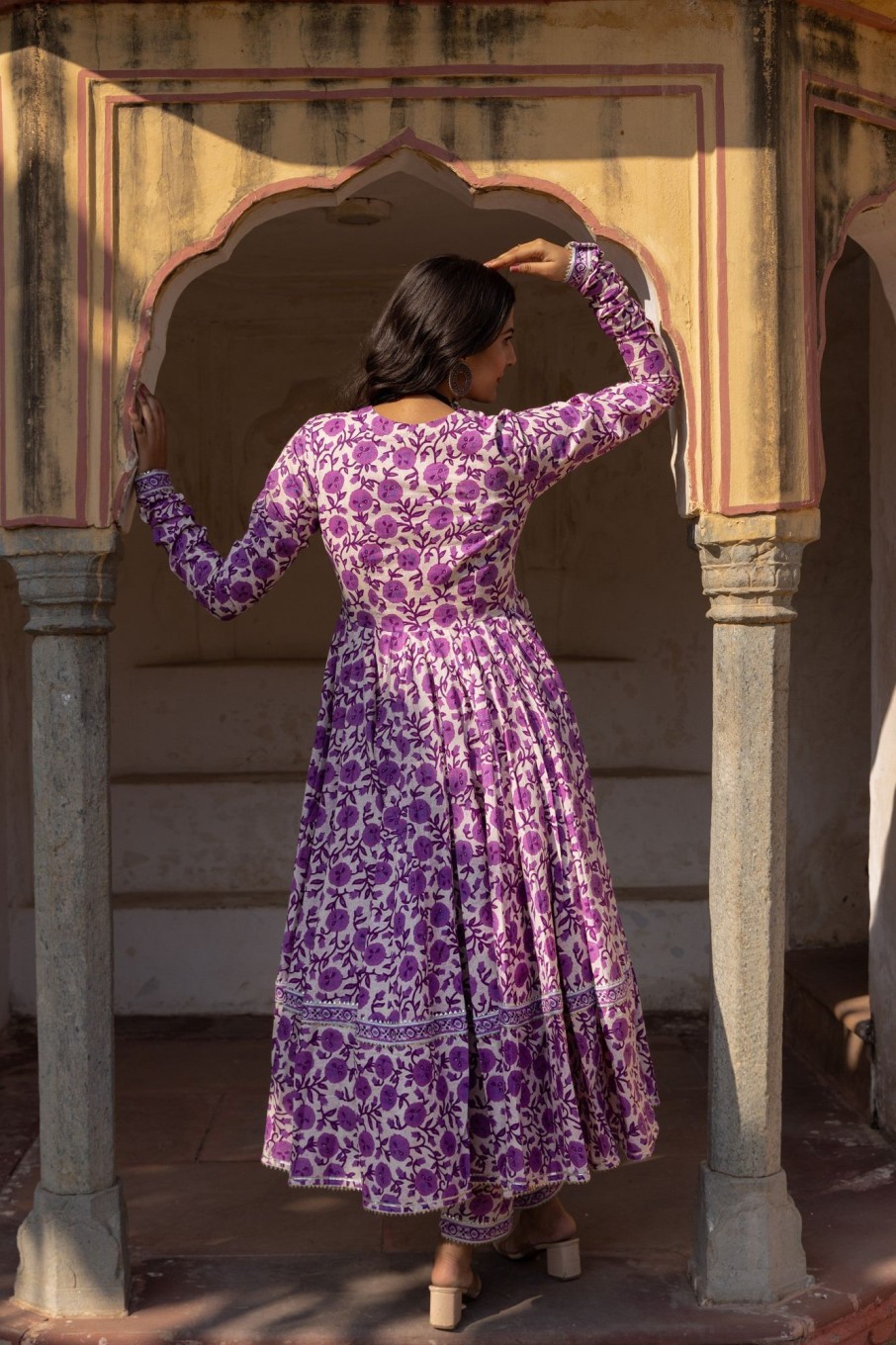 Women Pomcha Jaipur | Women'S Monsoon Lilly Cotton Anarkali Set - Pomcha Jaipur Purple