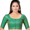 Women Madhu Fashion | Women'S Polyester Brocade Readymade Saree Blouse With Elbow Length Sleeves - Madhu Fashion Green