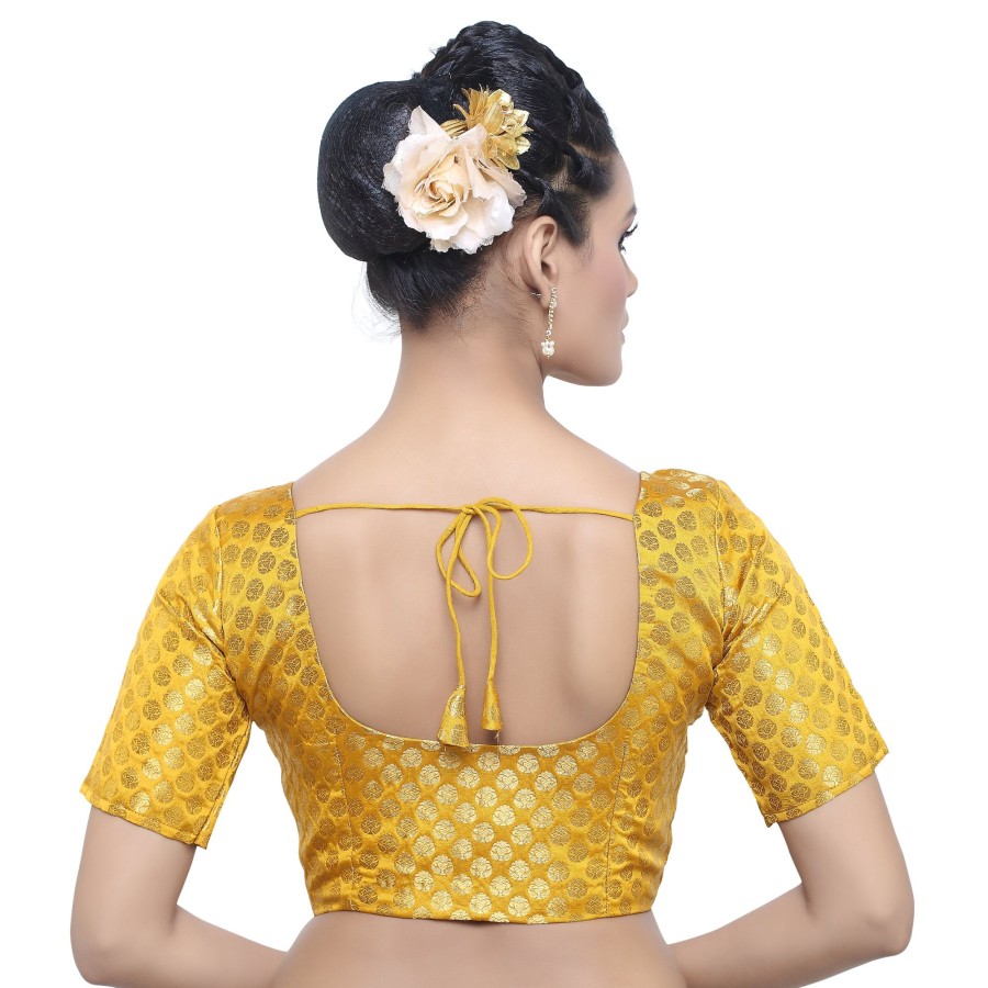 Women Madhu Fashion | Women'S Brocade Short Sleeve Readymade Blouse - Madhu Fashion Yellow