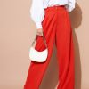 Women Lyush | Women'S Orange Pleated Wide Leg Pants - Lyush