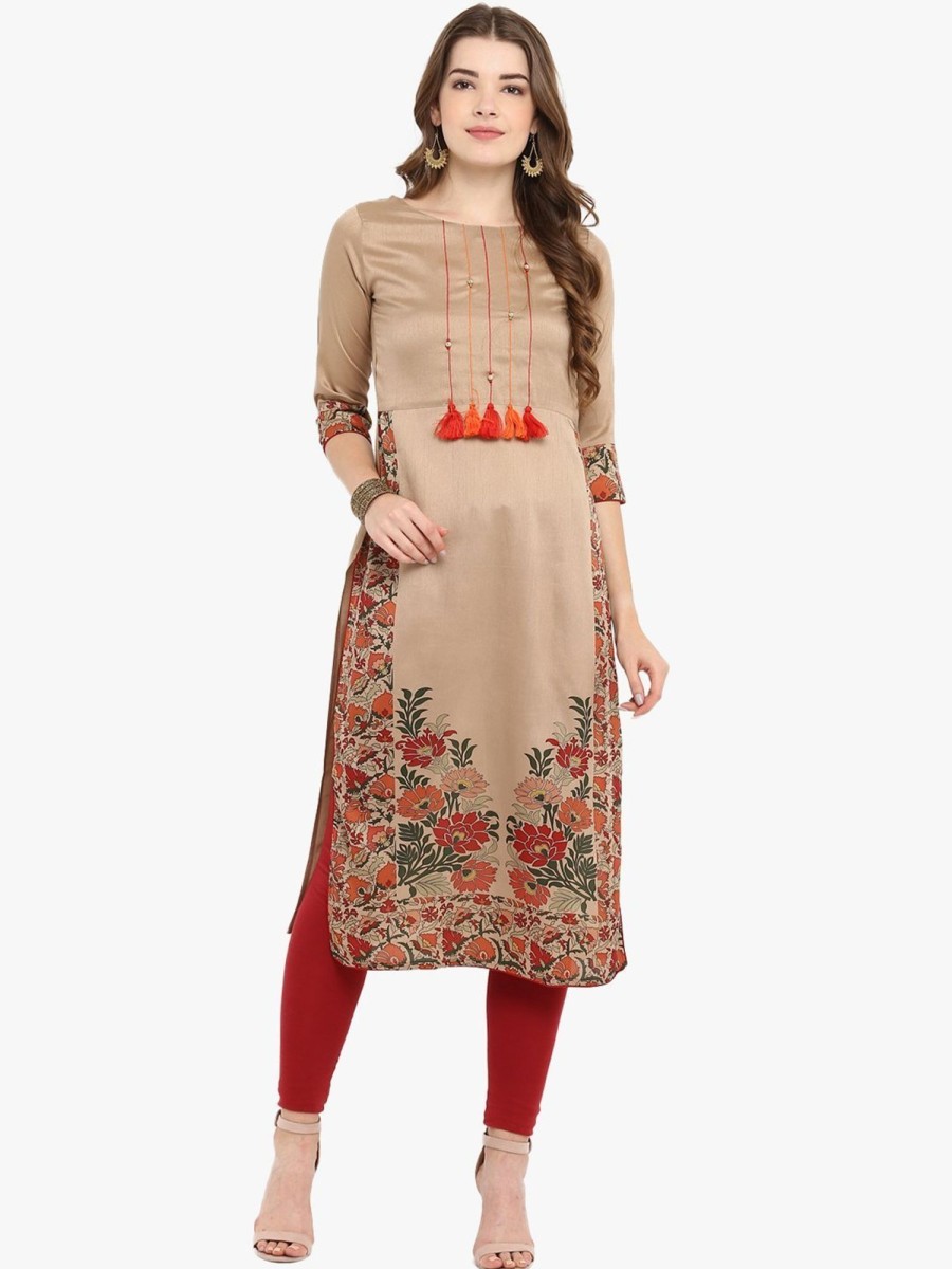 Women Janasya | Women'S Light Brown Poly Silk Kurta-Janasya