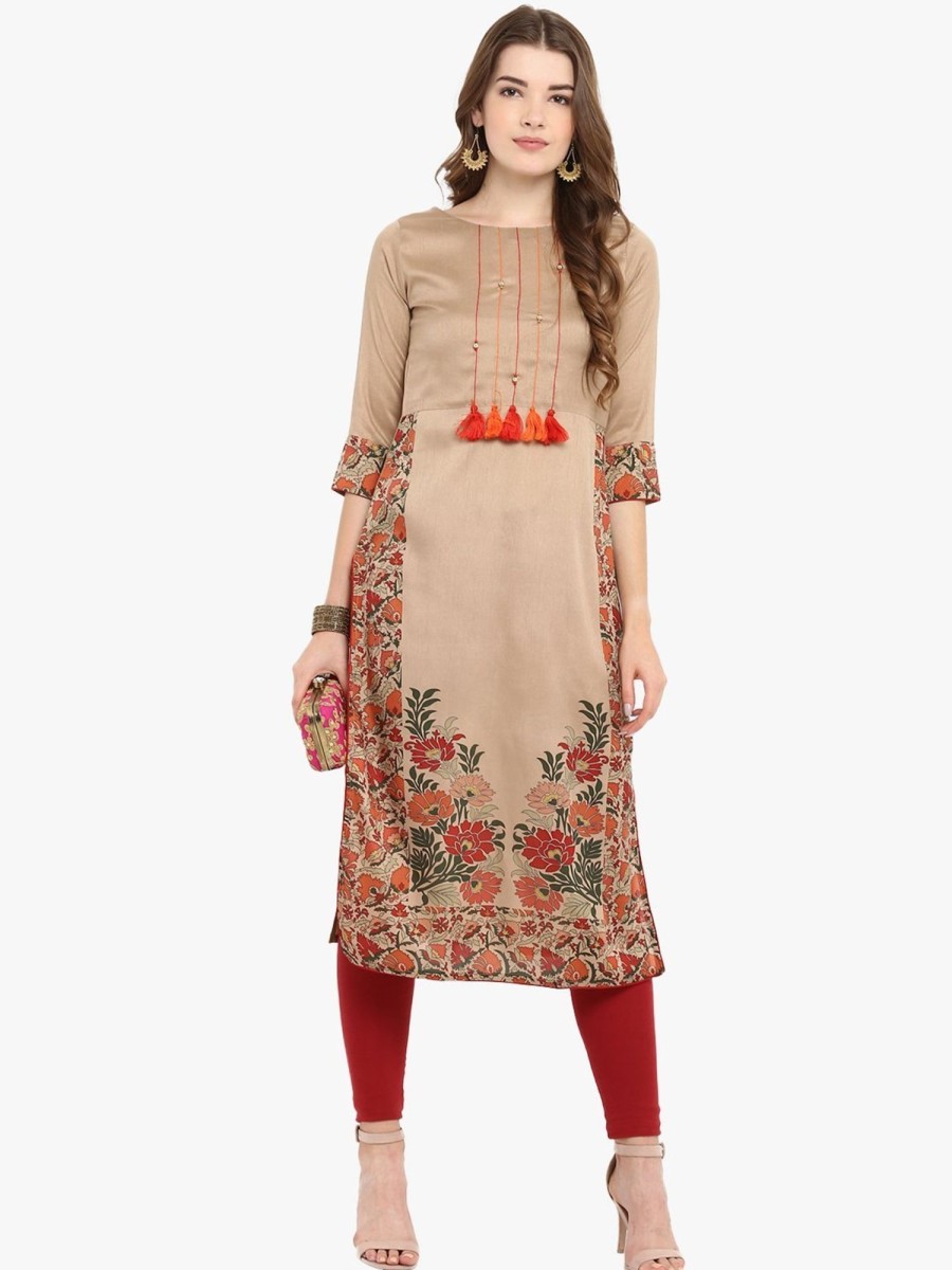 Women Janasya | Women'S Light Brown Poly Silk Kurta-Janasya