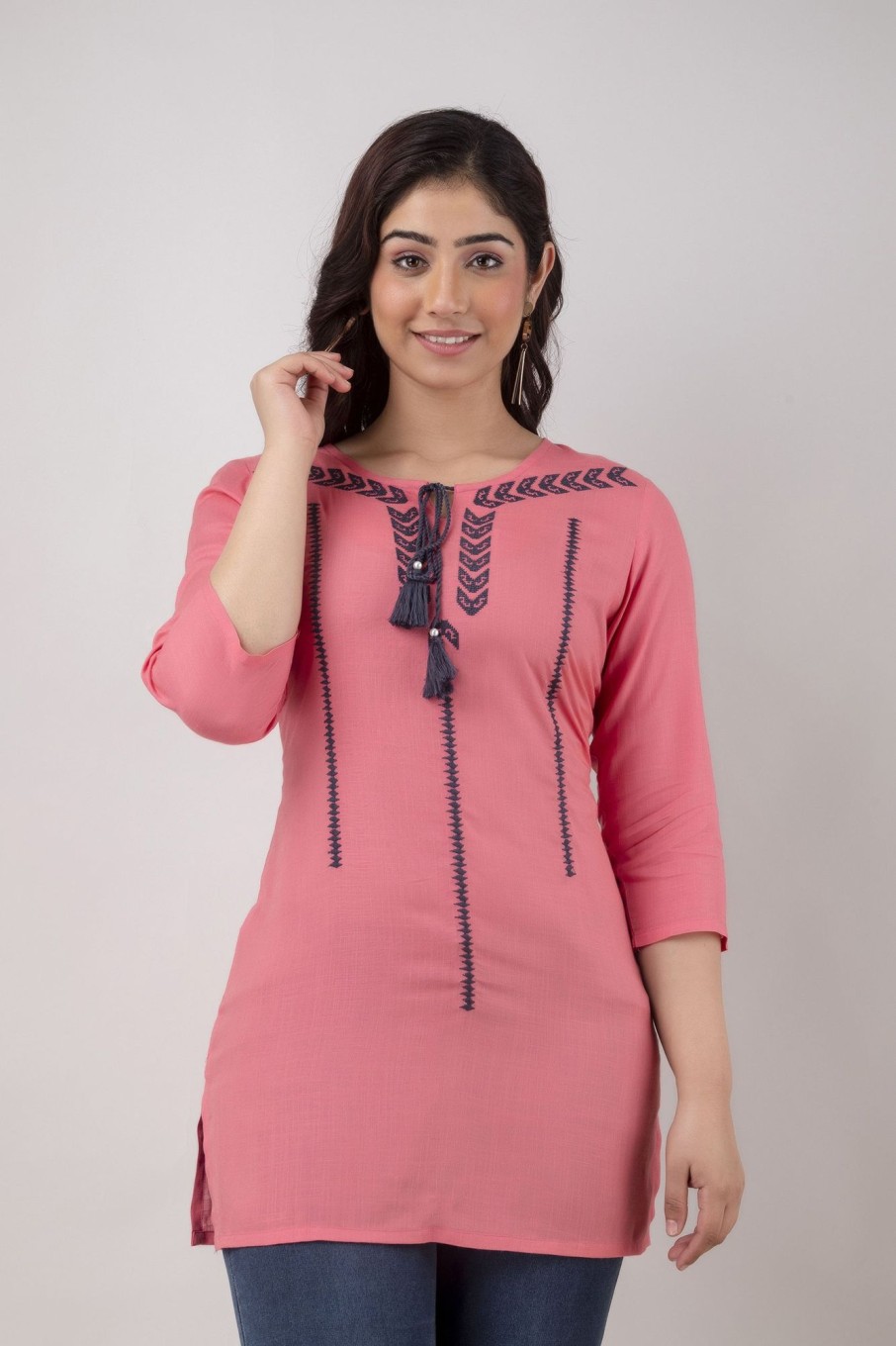 Women Charu | Women'S Embroidered Viscose Rayon Regular Top ( ) - Charu Peach