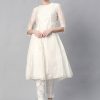 Women Juniper | Women'S Chanderi Cotton Embellished A-Line Kurta - Juniper White