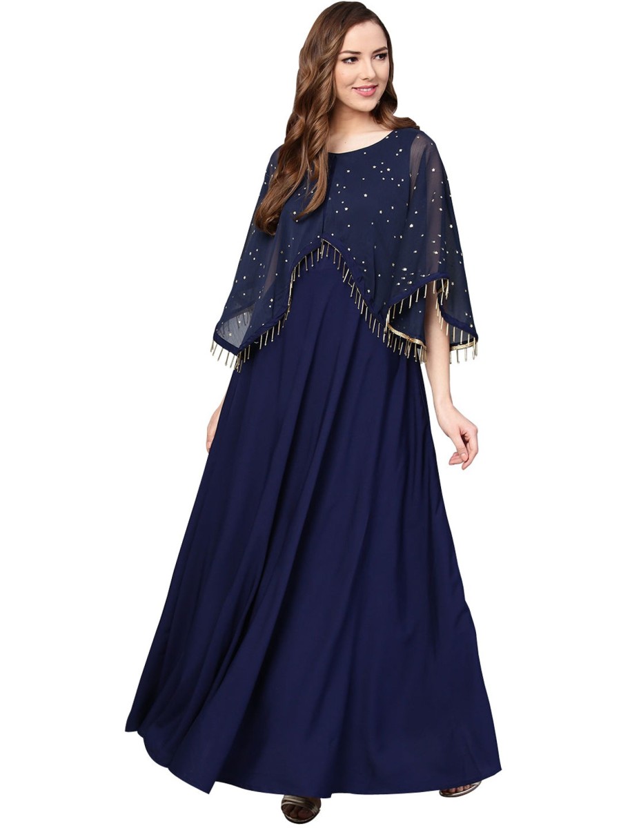 Women Ahalyaa | Women'S Navy Blue Crepe Flared Dress - Ahalyaa