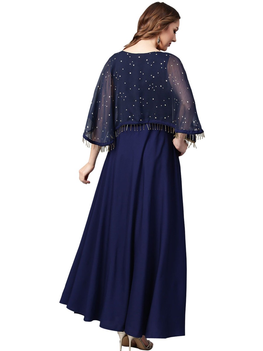 Women Ahalyaa | Women'S Navy Blue Crepe Flared Dress - Ahalyaa