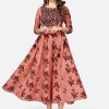 Women Vbuyz | Women'S Printed U0026 Hand Work Anarkali Cotton Brown Kurta (1Pc) - Vbuyz