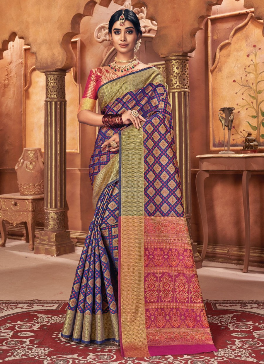 Women Sangam Prints | Women'S Patola Silk Woven Zari Work Traditional Saree - Sangam Prints Purple