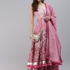 Women Wahe-NOOR | Women'S Pink Cotton Sleeves Less Anarkali Sharara Set With Dupatta - Wahenoor