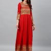 Women Kipek | Women'S Printed Anarkali Kurta By Kipek (1 Pc Set) Red