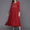 Women Indo Era | Women'S Embroidered A-Line Ethnic Dress - Indo Era Maroon