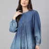 Women Janasya | Women'S Faded Denim Tops - Janasya Blue