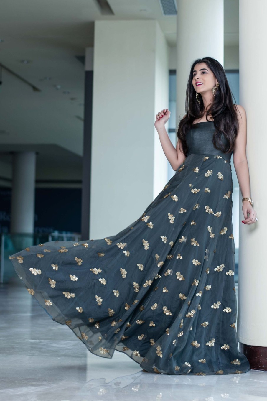 Women Label Shaurya Sanadhya | Women'S Grey Organza Tube Gown Dress - Label Shaurya Sanadhya