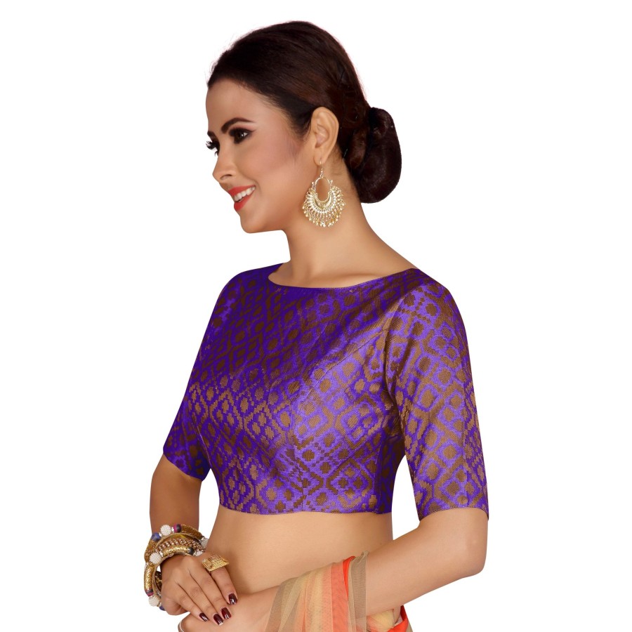 Women Shringaar | Women Purple Brocade Saree Blouse By Shringaar (1Pc) Usa