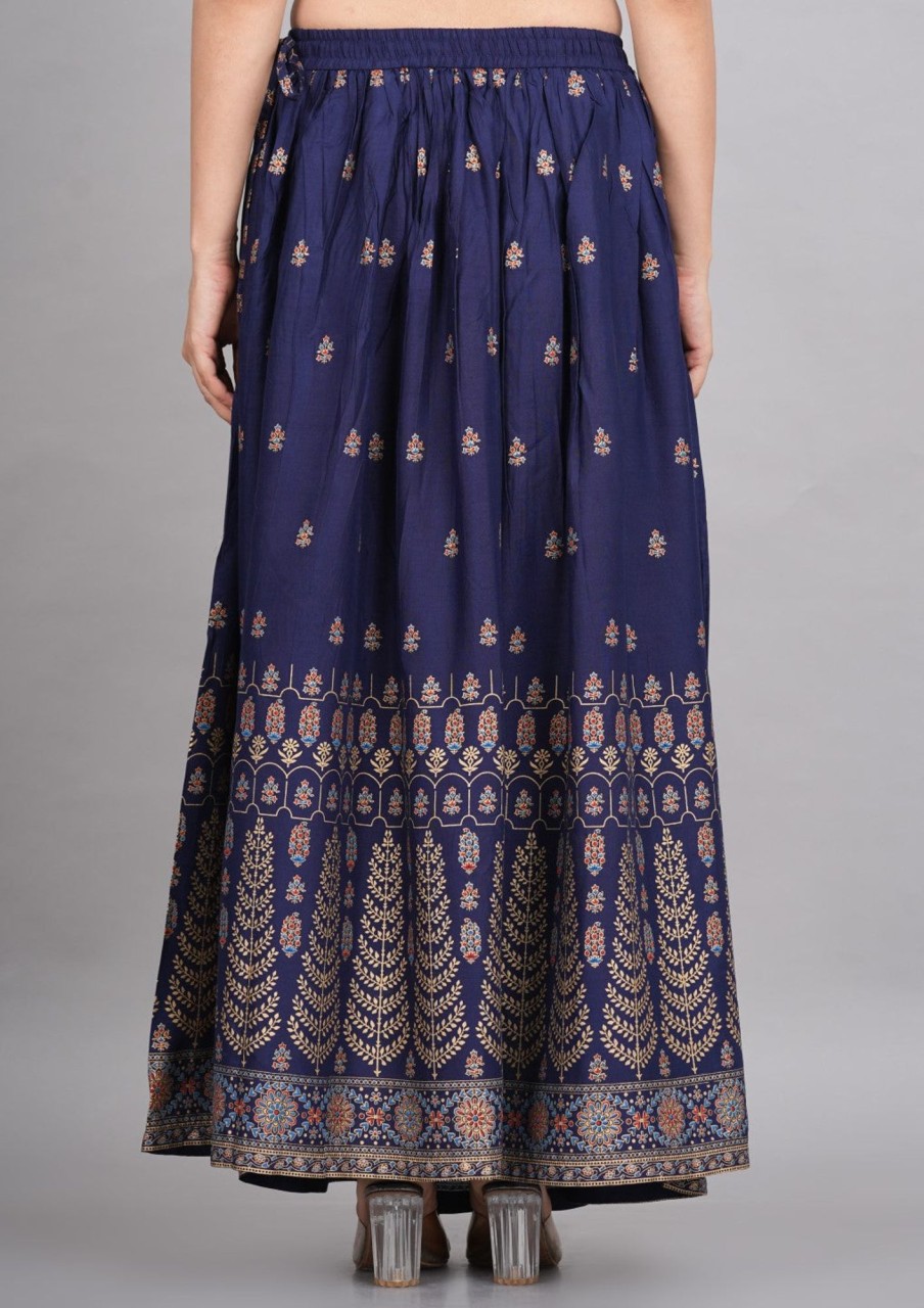 Women House of RP | Women'S Rayon Ethnic Printed Circular Skirt - House Of Rp Blue