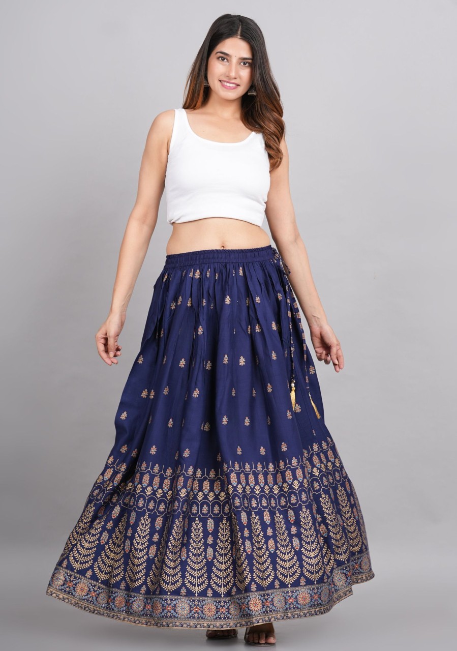 Women House of RP | Women'S Rayon Ethnic Printed Circular Skirt - House Of Rp Blue