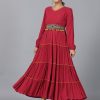 Women Juniper | Women'S Rayon Crepe Tiered Maxi Dress - Juniper Maroon