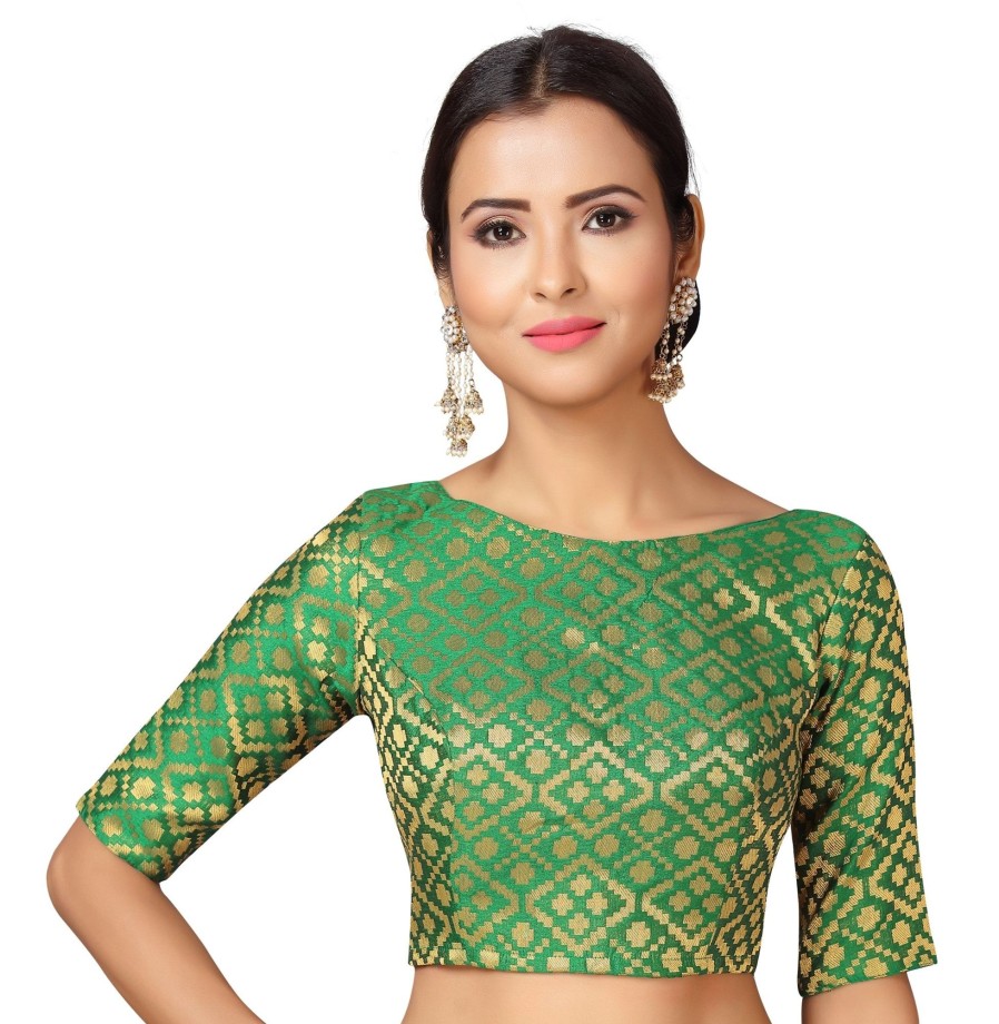 Women Shringaar | Women Green Brocade Saree Blouse By Shringaar (1Pc)