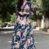 Women Label Shaurya Sanadhya | Women'S Blue Floral Affair Gown Dress (1Pc) - Label Shaurya Sanadhya