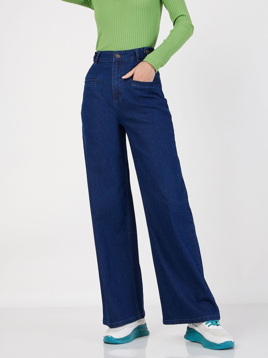 Women Lyush | Women'S Blue Bone Pocket Straight Jeans - Lyush