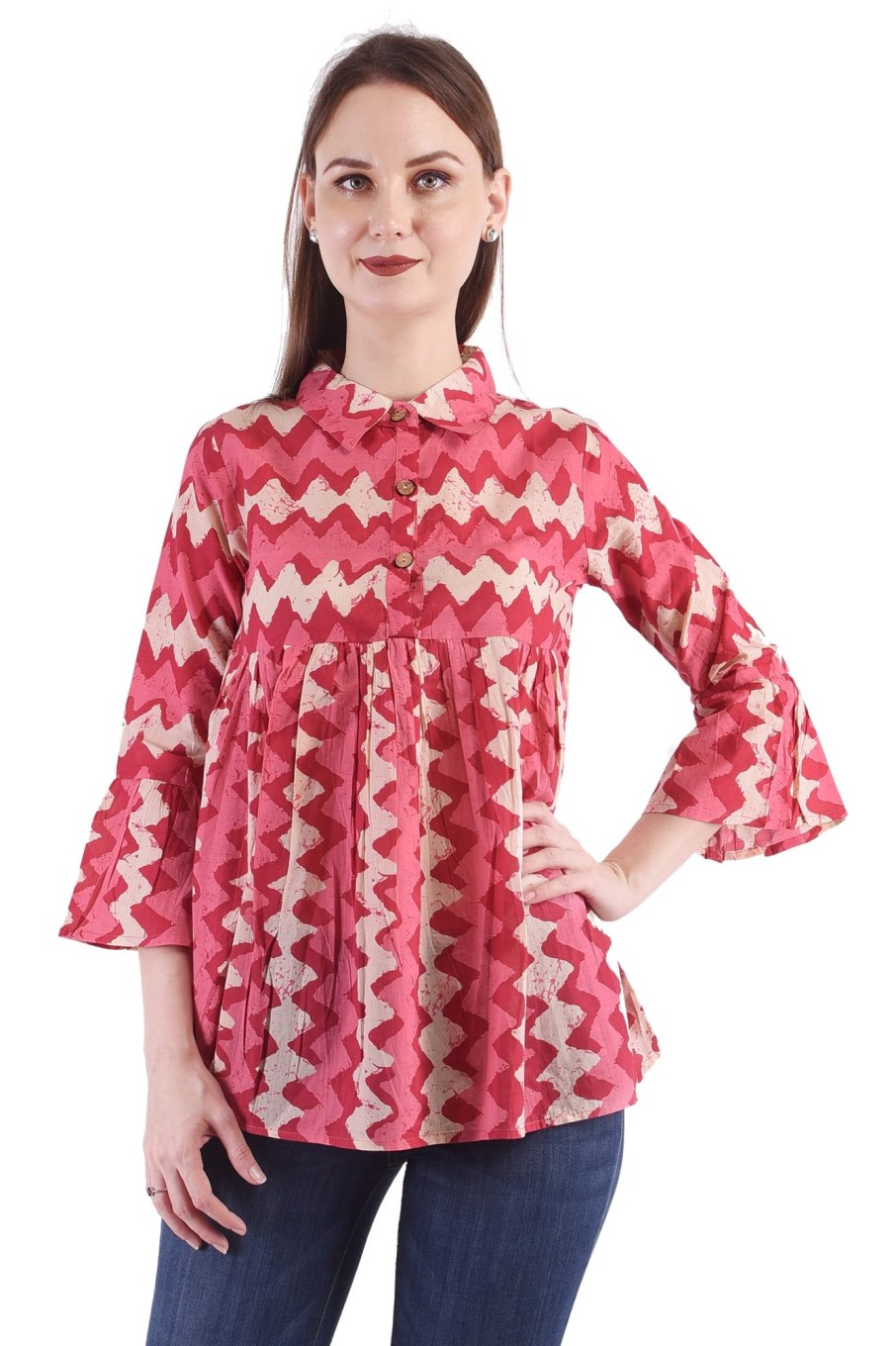 Women DECKEDUP | Women'S Cotton Chevron Gatther Top - Deckedup Pink