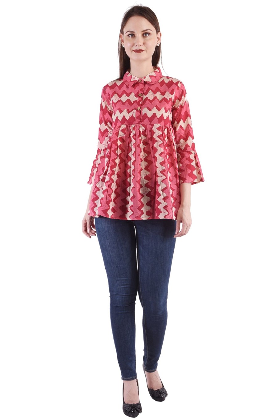 Women DECKEDUP | Women'S Cotton Chevron Gatther Top - Deckedup Pink