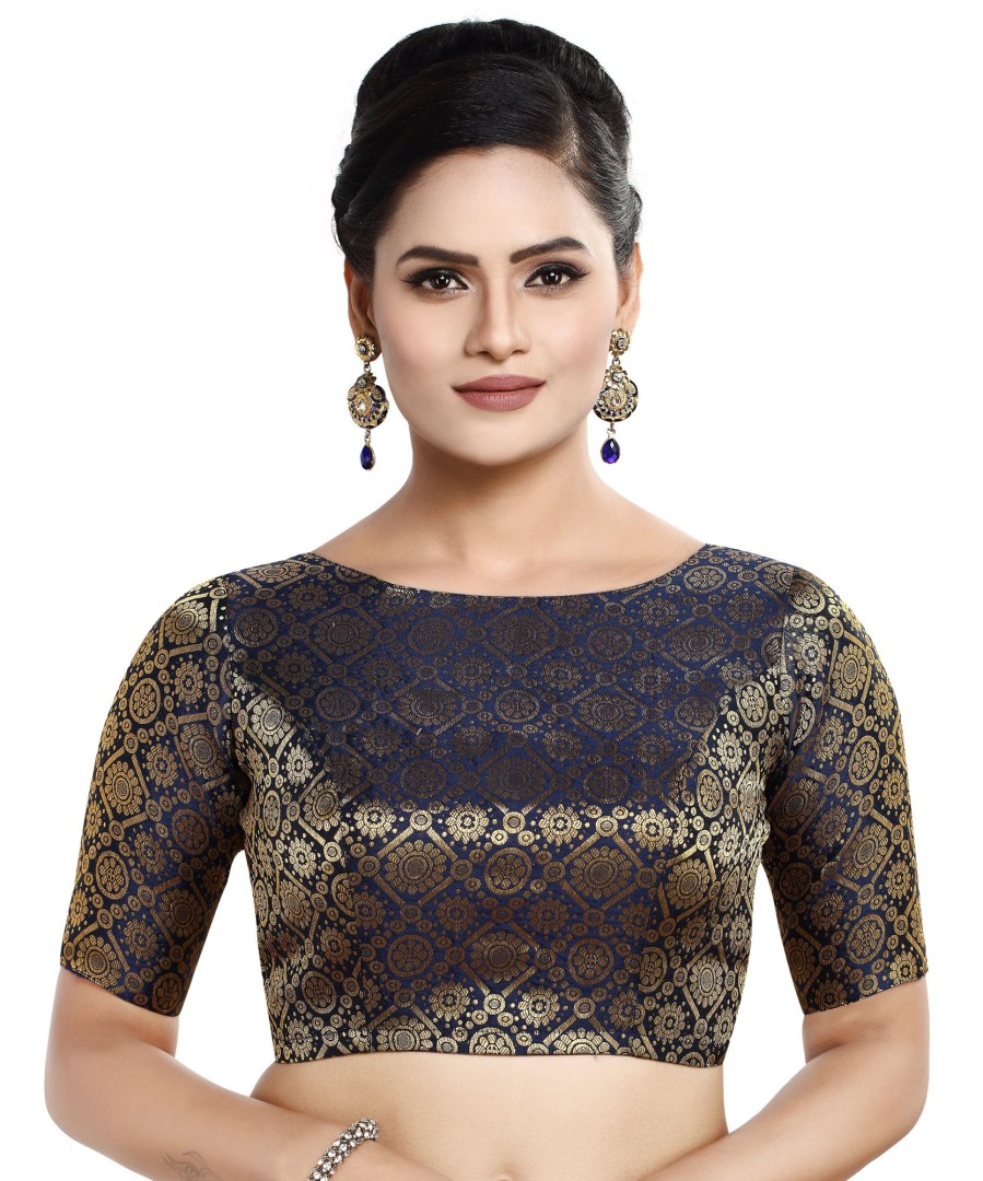 Women Madhu Fashion | Women'S Polyester Half Sleeve Saree Blouse - Madhu Fashion Blue