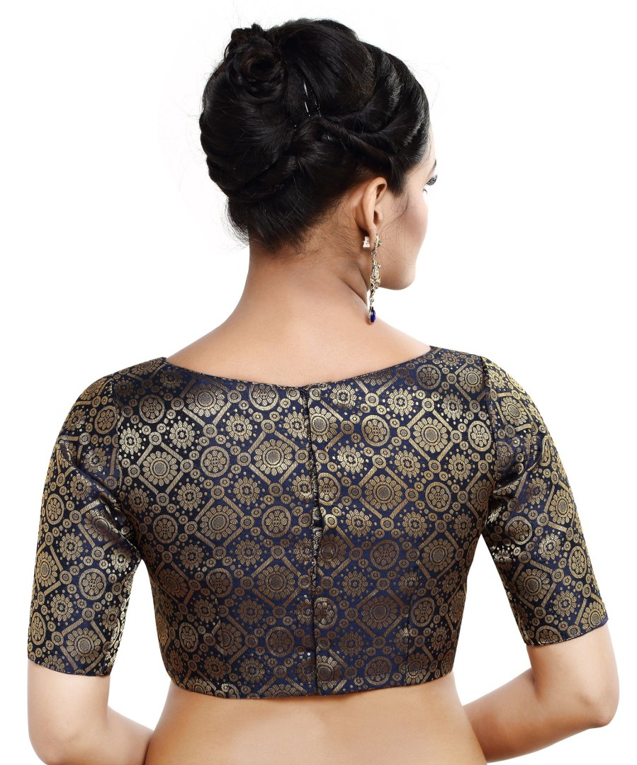 Women Madhu Fashion | Women'S Polyester Half Sleeve Saree Blouse - Madhu Fashion Blue