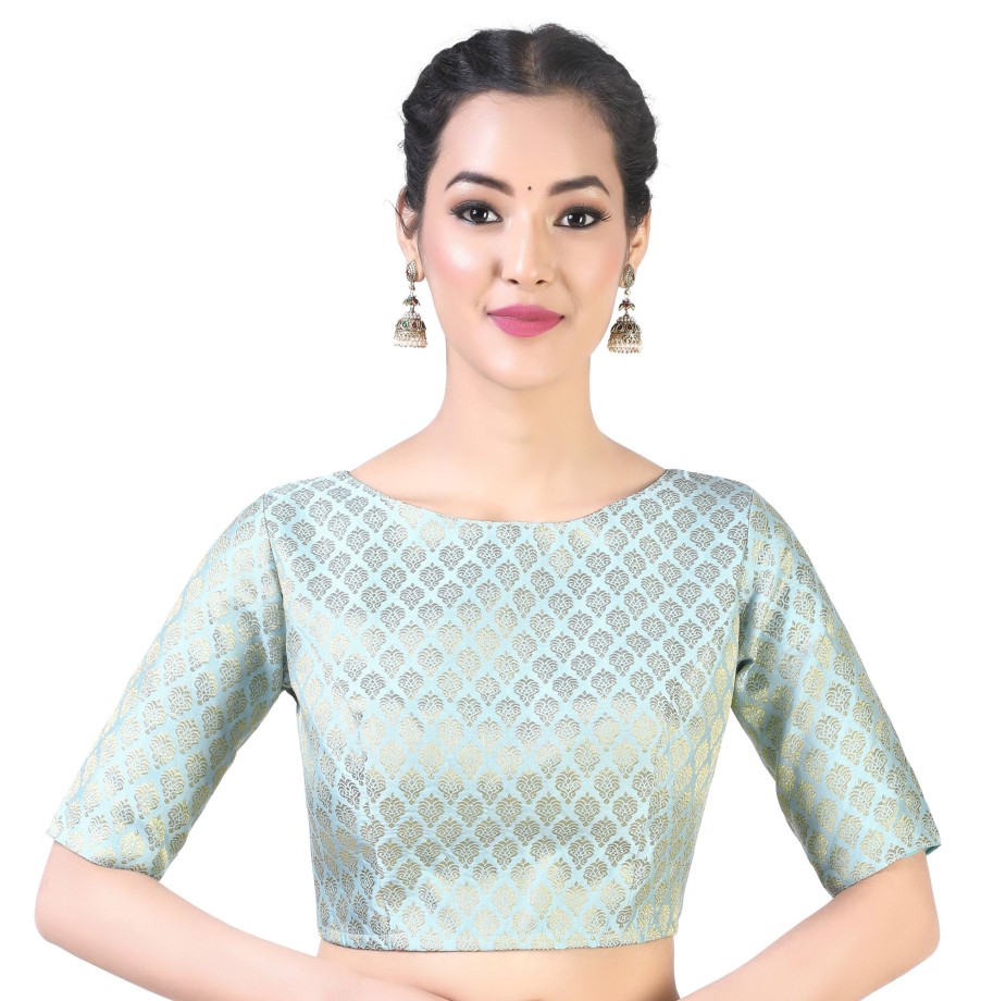 Women Shringaar | Women'S Sky Blue Brocade Blouse By Shringaar- (1Pc Set)