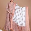 Women Miravan | Women'S Surpassing Partywear Floral Printed Anarkali Kurta Dupatta - Miravan Orange