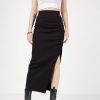 Women Lyush | Women'S Black Rib Front Ruched Midi Skirt - Lyush