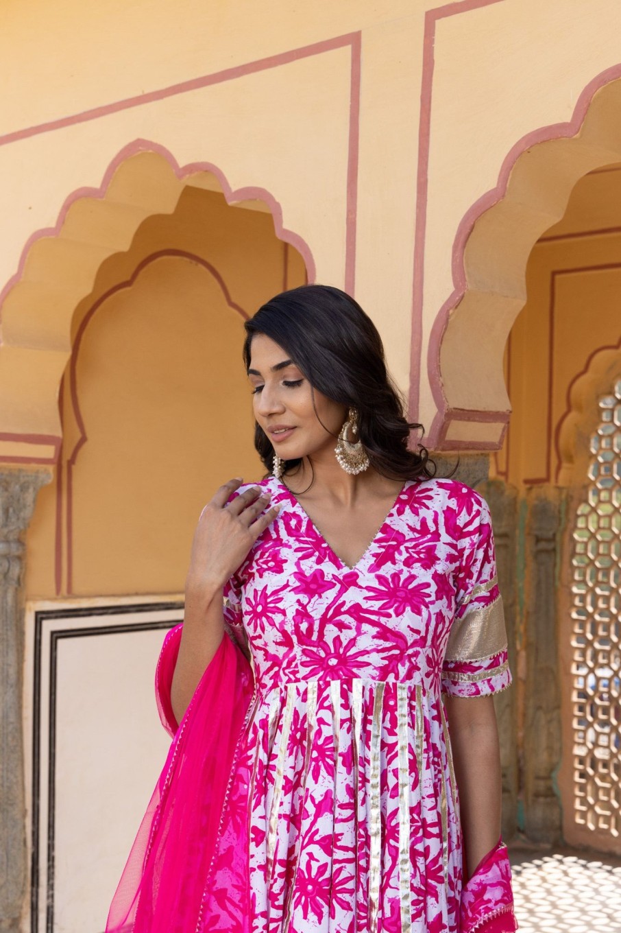 Women Pomcha Jaipur | Women'S Imara Cotton Anarkali Set - Pomcha Jaipur Pink