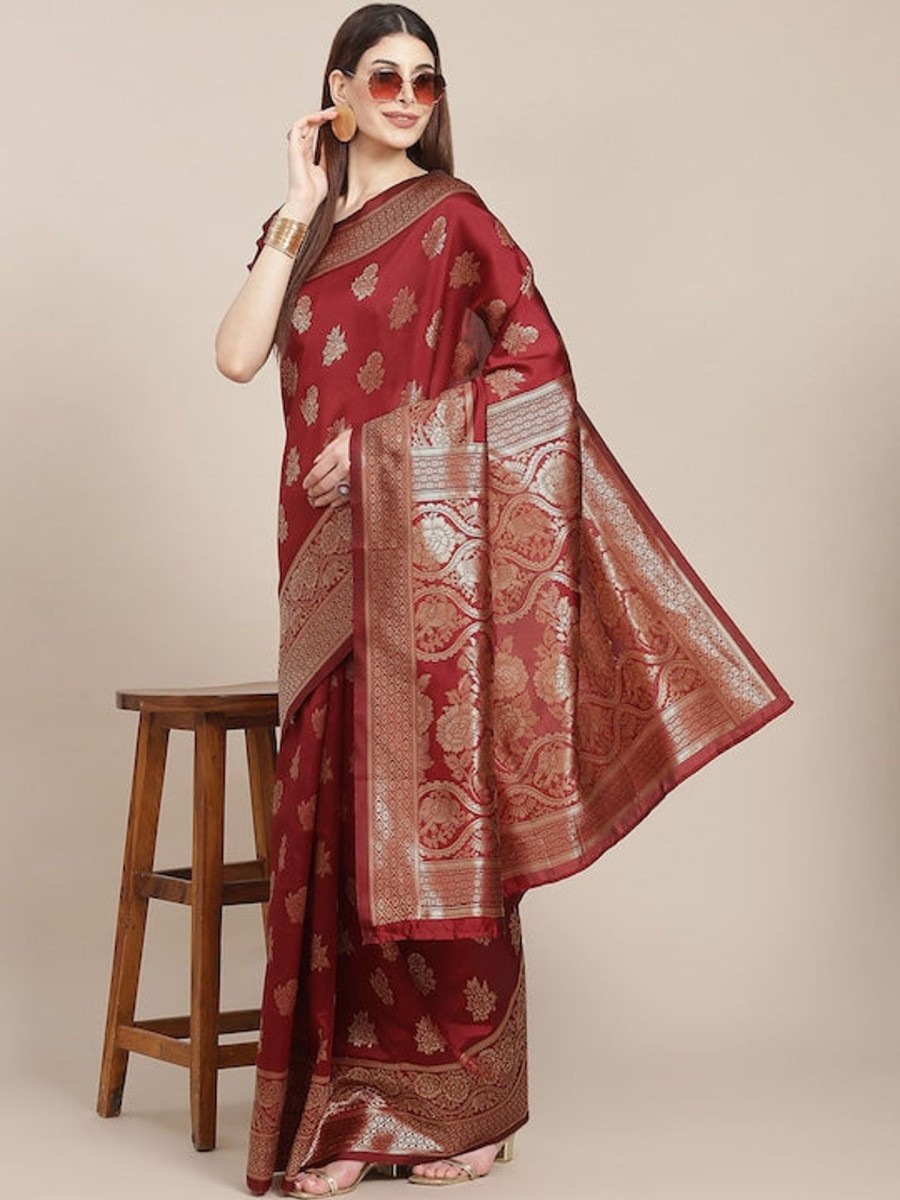 Women Varanga | Women'S Color Banarasi Silk Saree With Blouse - Varanga Maroon