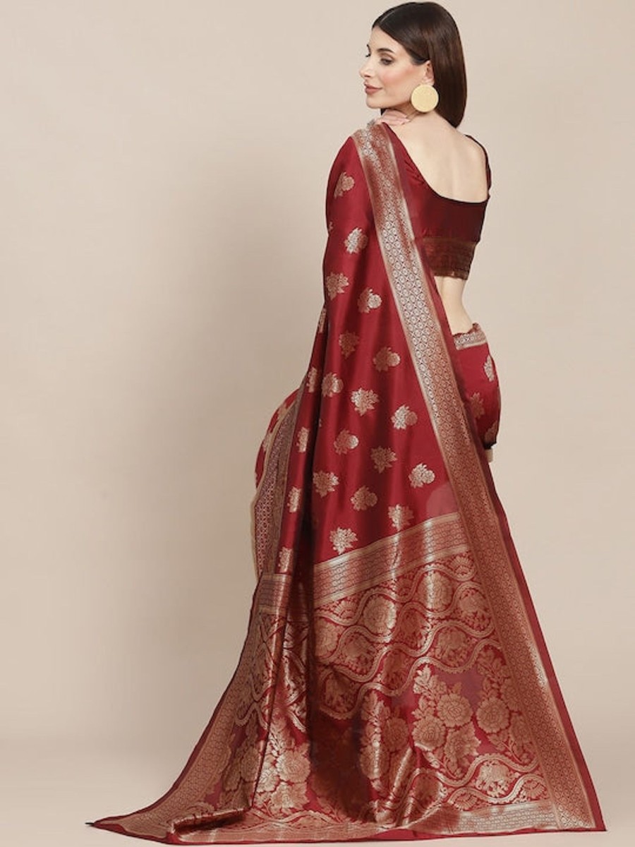 Women Varanga | Women'S Color Banarasi Silk Saree With Blouse - Varanga Maroon