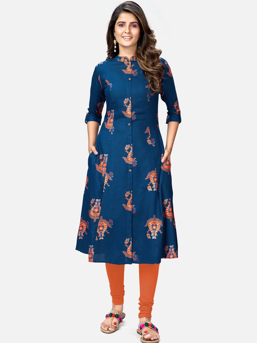 Women Vbuyz | Women'S Blue A-Line Kurta By Vbuyz- (1Pc Set)