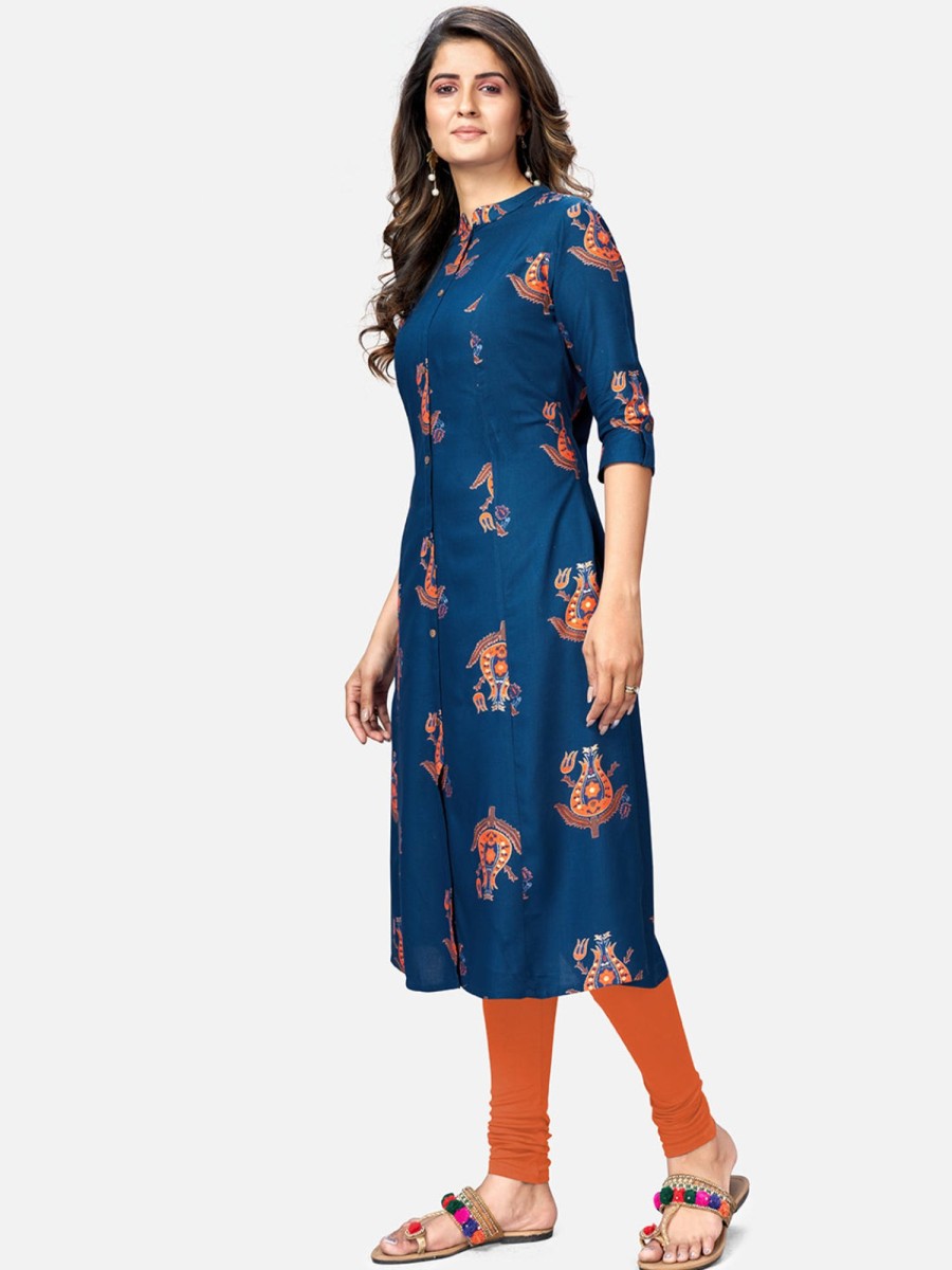 Women Vbuyz | Women'S Blue A-Line Kurta By Vbuyz- (1Pc Set)