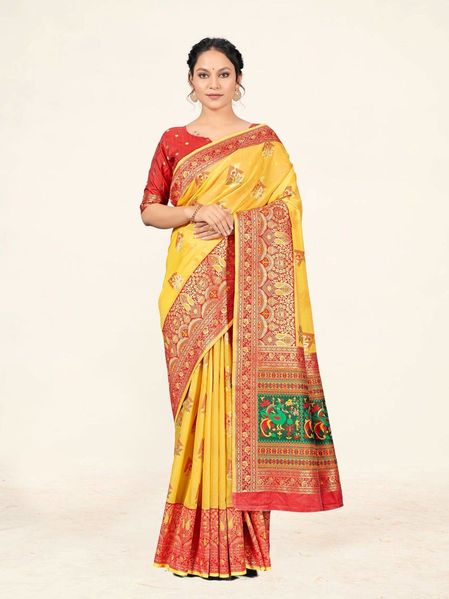 Women Sweet Smile | Women'S Color Stylish Saree With Blouse Set - Sweet Smile Yellow