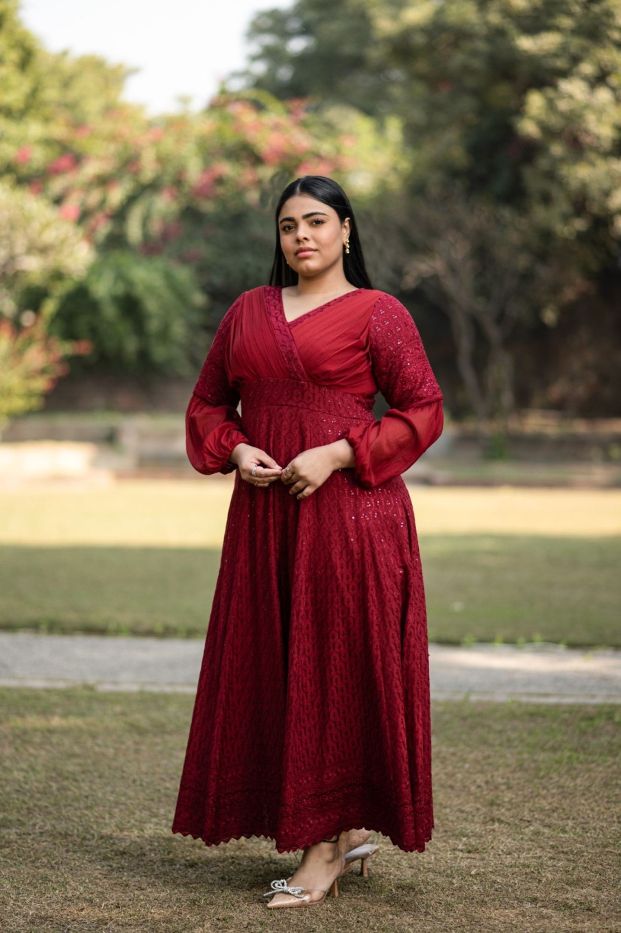 Women SARAS THE LABEL | Women'S Embroidered Red Gown - Saras The Label- 1Pc